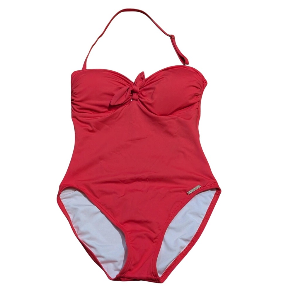 Michael Kors Women Red Halter One Piece Swimsuit Knot Front Cutout Size 6